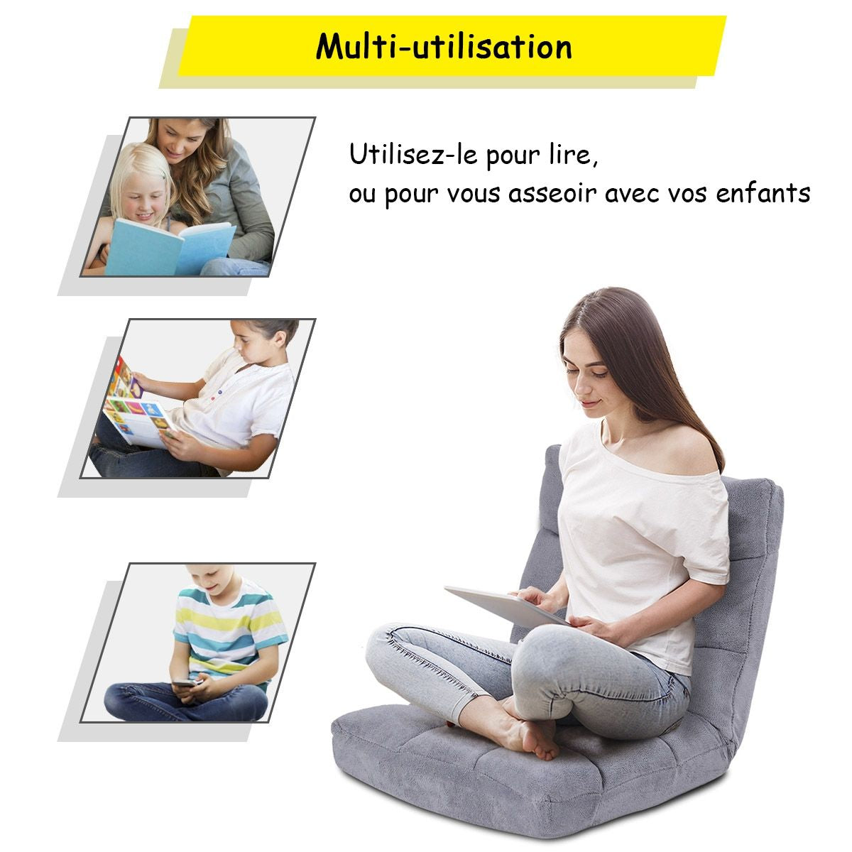 Pliable Chaise de Méditation Canapé-Lit avec 14 Positions Réglables - Dimensions 54,5 x 54,5 x 56 cm - Disponible en 12 Couleurs