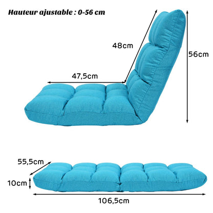 Pliable Chaise de Méditation Canapé-Lit avec 14 Positions Réglables - Dimensions 54,5 x 54,5 x 56 cm - Disponible en 12 Couleurs