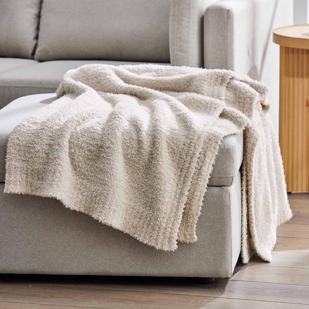 Cozy Knit Throw Blanket, Beige, 50 X 72 In