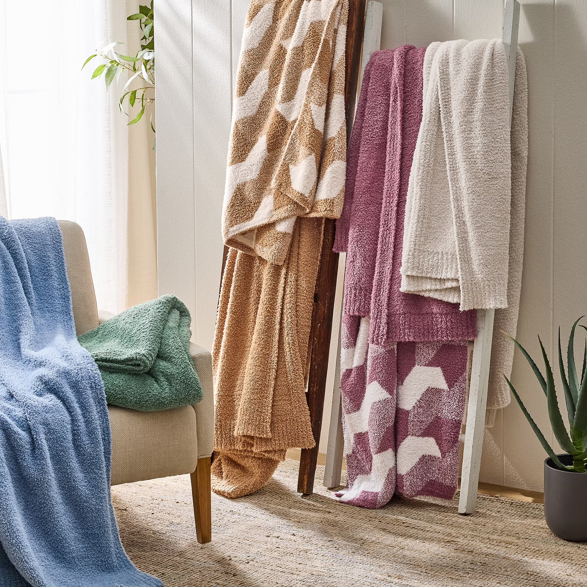 Cozy Knit Throw Blanket, Beige, 50 X 72 In