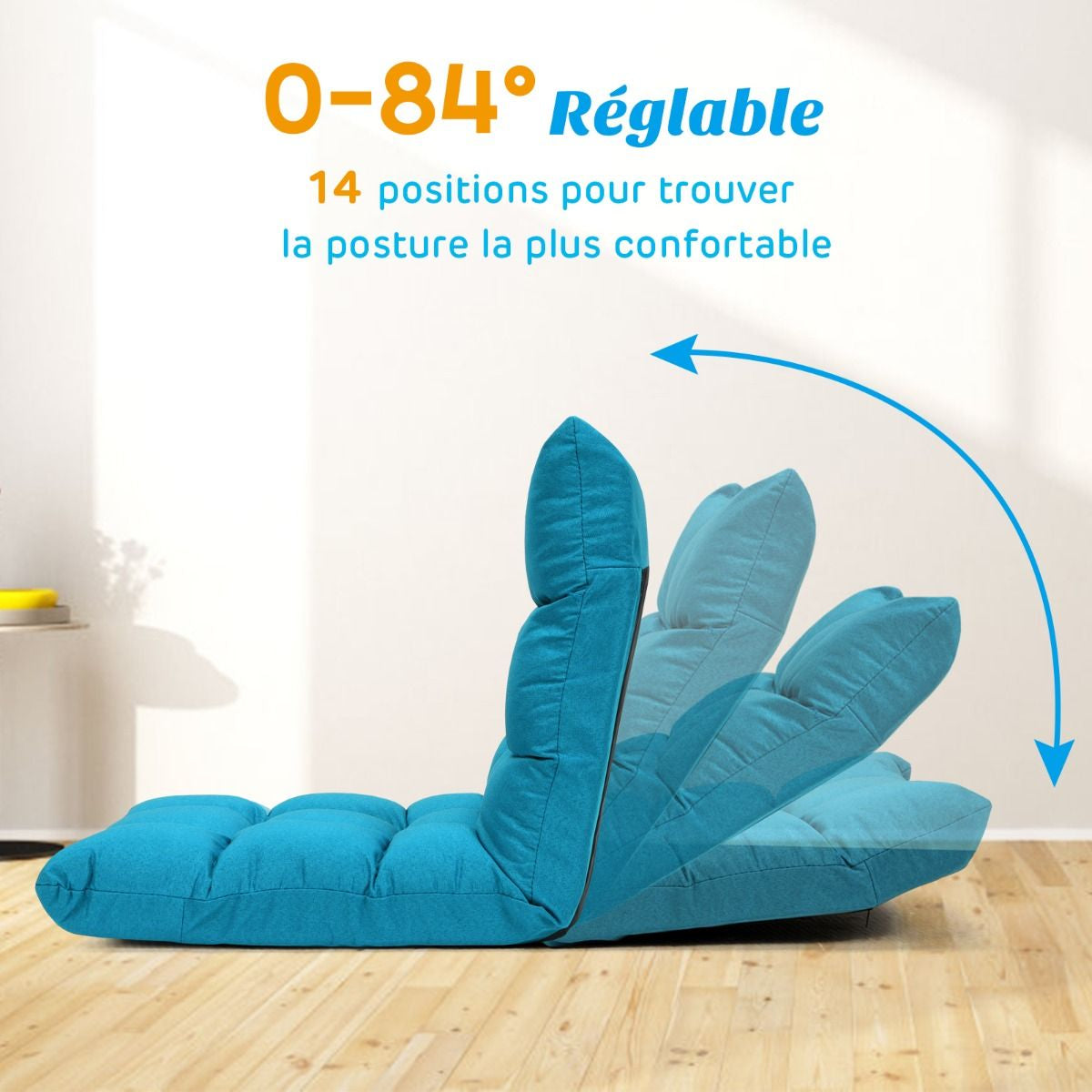 Pliable Chaise de Méditation Canapé-Lit avec 14 Positions Réglables - Dimensions 54,5 x 54,5 x 56 cm - Disponible en 12 Couleurs