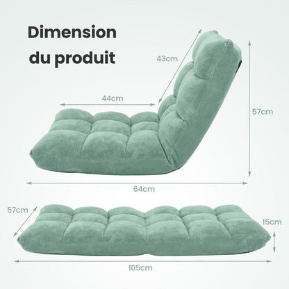 Pliable Chaise de Méditation Canapé-Lit avec 14 Positions Réglables - Dimensions 54,5 x 54,5 x 56 cm - Disponible en 12 Couleurs