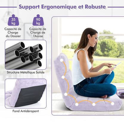 Pliable Chaise de Méditation Canapé-Lit avec 14 Positions Réglables - Dimensions 54,5 x 54,5 x 56 cm - Disponible en 12 Couleurs