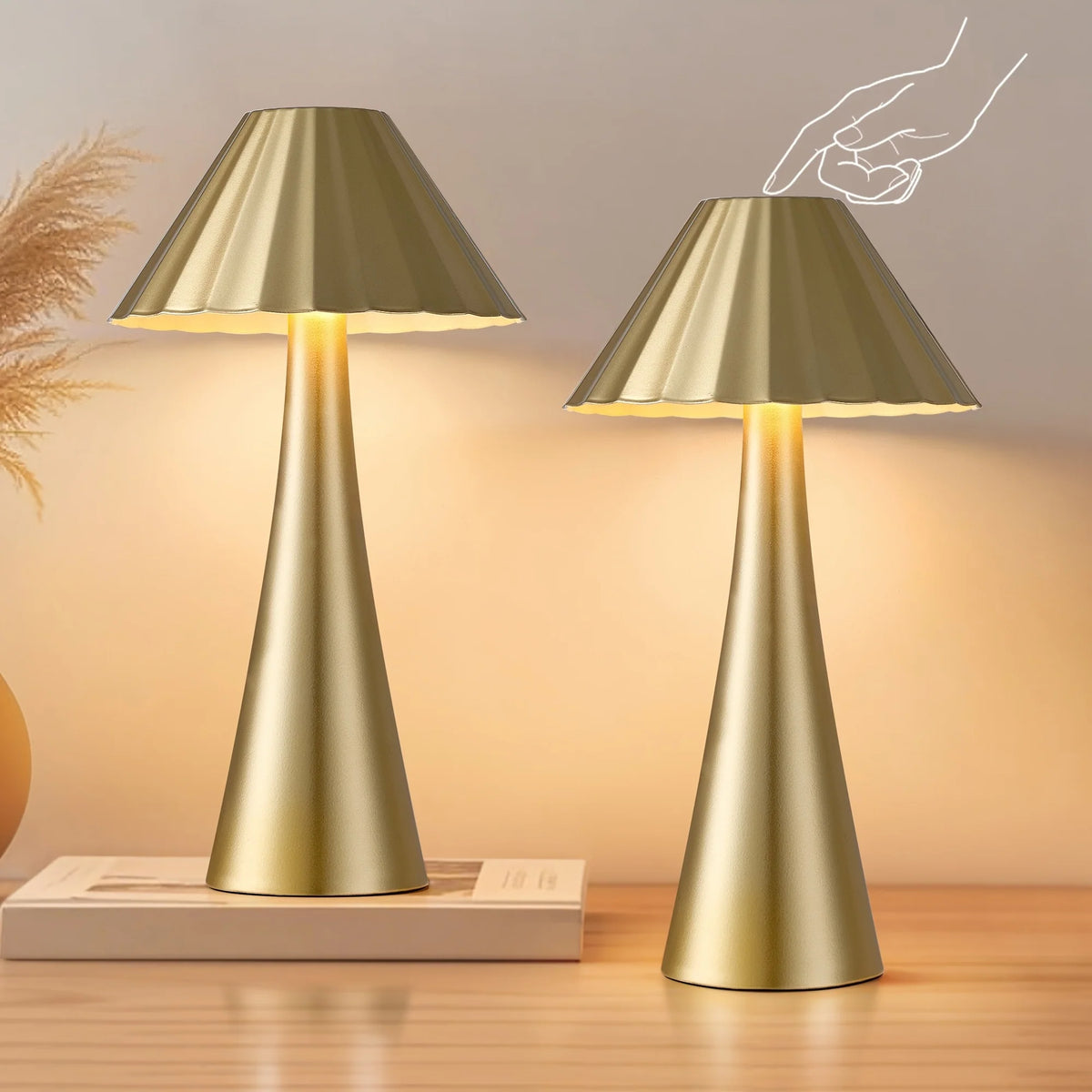10.5 Inch Modern Mini Table Lamp Set of 2, Small Nightstand Lamp with Top Touch Control and USB Charging, Metal Desk Lamp with Dimmable LED Light for Living Room(Li-Ion Battery,Led)