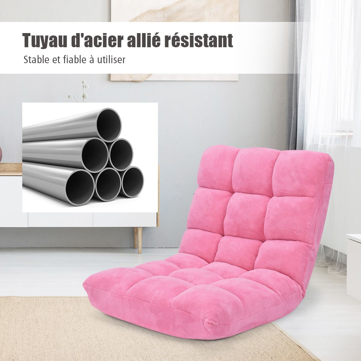 Pliable Chaise de Méditation Canapé-Lit avec 14 Positions Réglables - Dimensions 54,5 x 54,5 x 56 cm - Disponible en 12 Couleurs
