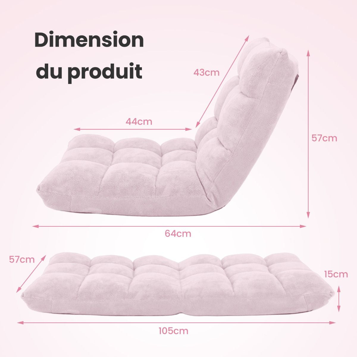 Pliable Chaise de Méditation Canapé-Lit avec 14 Positions Réglables - Dimensions 54,5 x 54,5 x 56 cm - Disponible en 12 Couleurs