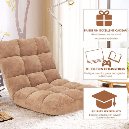 Pliable Chaise de Méditation Canapé-Lit avec 14 Positions Réglables - Dimensions 54,5 x 54,5 x 56 cm - Disponible en 12 Couleurs