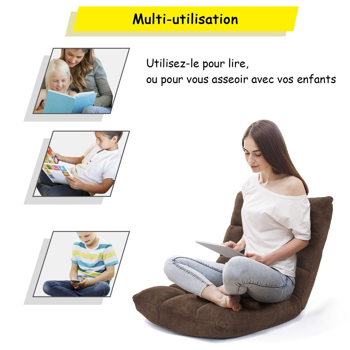 Pliable Chaise de Méditation Canapé-Lit avec 14 Positions Réglables - Dimensions 54,5 x 54,5 x 56 cm - Disponible en 12 Couleurs