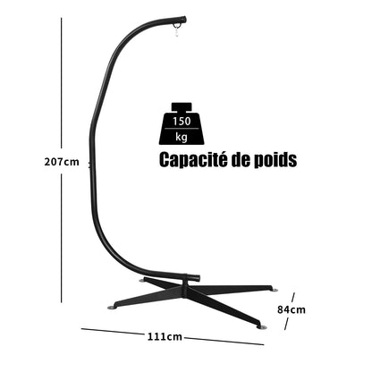 Suspension Garden Chair Support, Maximum Load 150 KG, Height 207 CM, Steel Cross Base, Indoor/Outdoor C-Shaped Design