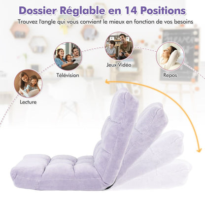 Pliable Chaise de Méditation Canapé-Lit avec 14 Positions Réglables - Dimensions 54,5 x 54,5 x 56 cm - Disponible en 12 Couleurs