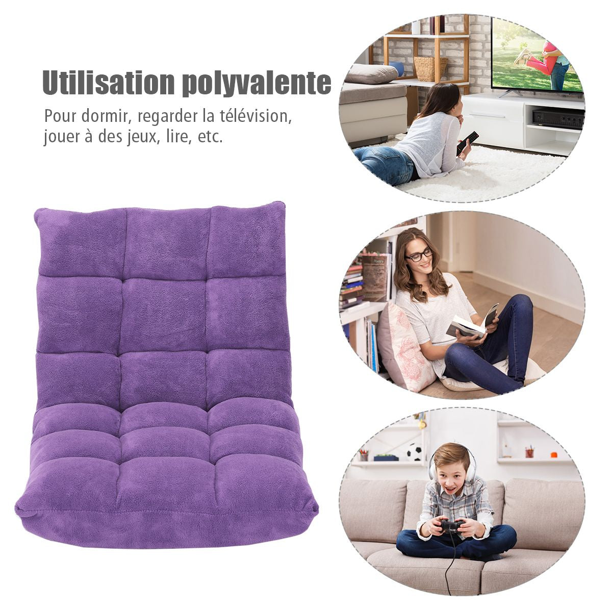 Pliable Chaise de Méditation Canapé-Lit avec 14 Positions Réglables - Dimensions 54,5 x 54,5 x 56 cm - Disponible en 12 Couleurs