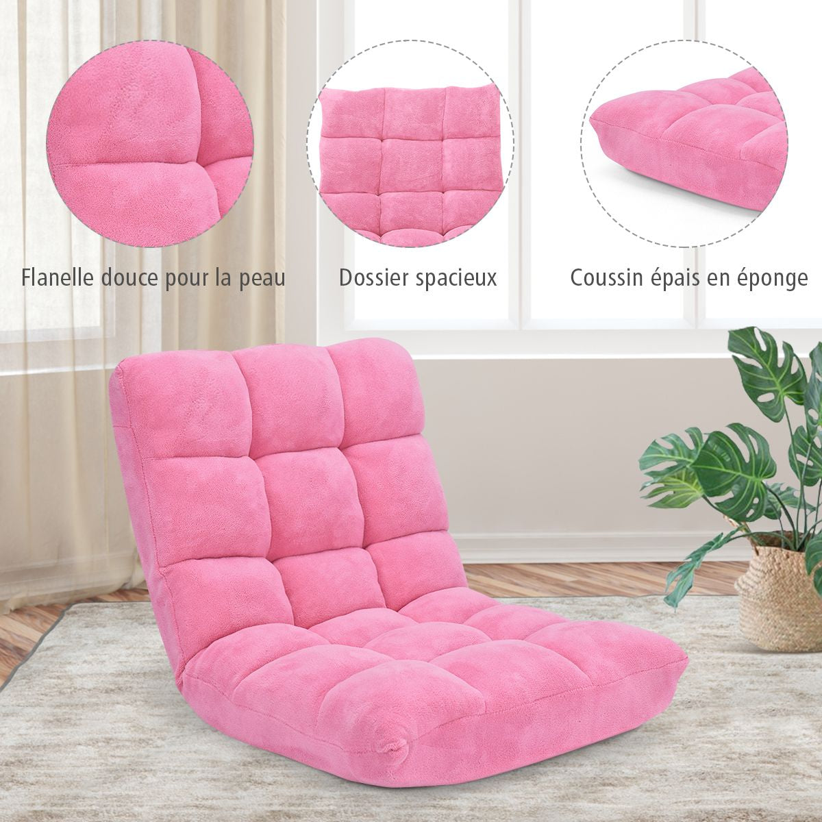 Pliable Chaise de Méditation Canapé-Lit avec 14 Positions Réglables - Dimensions 54,5 x 54,5 x 56 cm - Disponible en 12 Couleurs