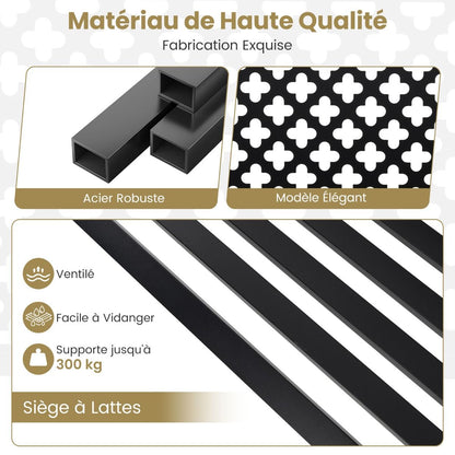 Banc de jardin en métal pour deux personnes, avec dossier ajouré et siège à lattes, moderne, 127 cm, noir/rouge.