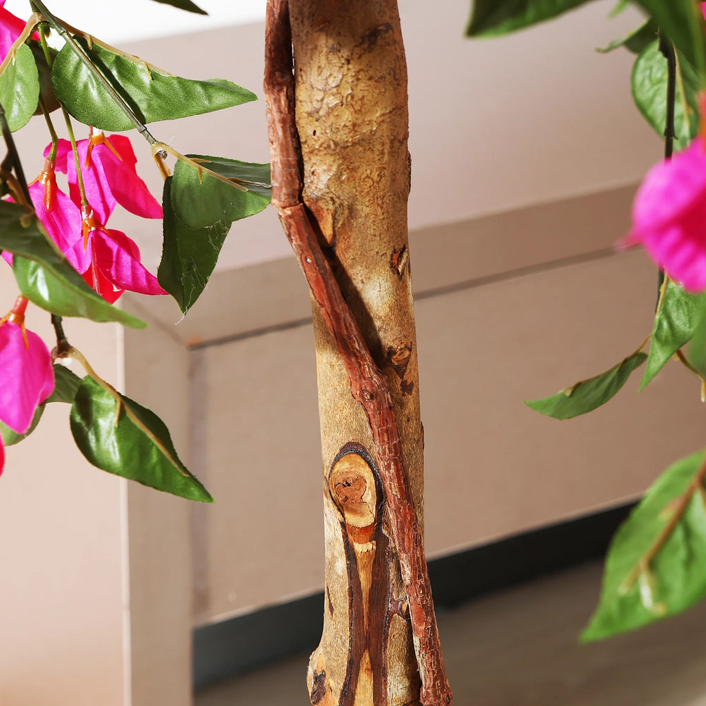 5 Feet Artificial Bougainvillea Flowers Tree in Black Plastic Pot, Indoor Plants with Wood Trunk and Pink Flowers for Housewarming Decor