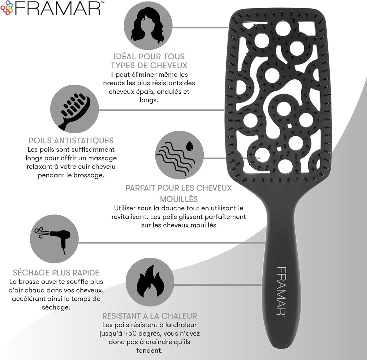 Brosse Démêlante pour Cheveux Bouclés - Noir