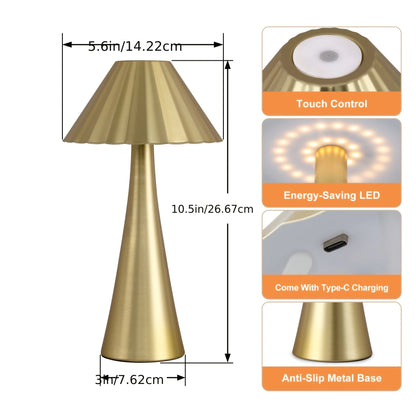 10.5 Inch Modern Mini Table Lamp Set of 2, Small Nightstand Lamp with Top Touch Control and USB Charging, Metal Desk Lamp with Dimmable LED Light for Living Room(Li-Ion Battery,Led)