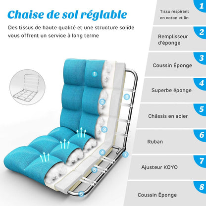 Pliable Chaise de Méditation Canapé-Lit avec 14 Positions Réglables - Dimensions 54,5 x 54,5 x 56 cm - Disponible en 12 Couleurs