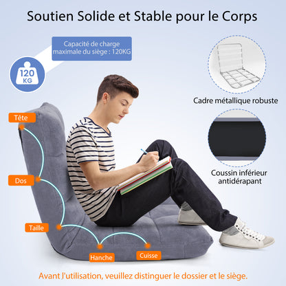 Pliable Chaise de Méditation Canapé-Lit avec 14 Positions Réglables - Dimensions 54,5 x 54,5 x 56 cm - Disponible en 12 Couleurs