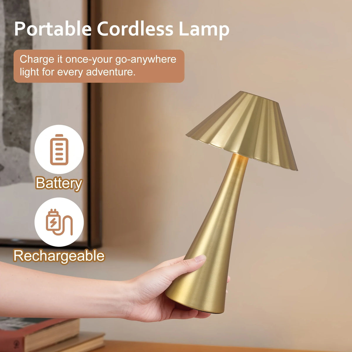10.5 Inch Modern Mini Table Lamp Set of 2, Small Nightstand Lamp with Top Touch Control and USB Charging, Metal Desk Lamp with Dimmable LED Light for Living Room(Li-Ion Battery,Led)