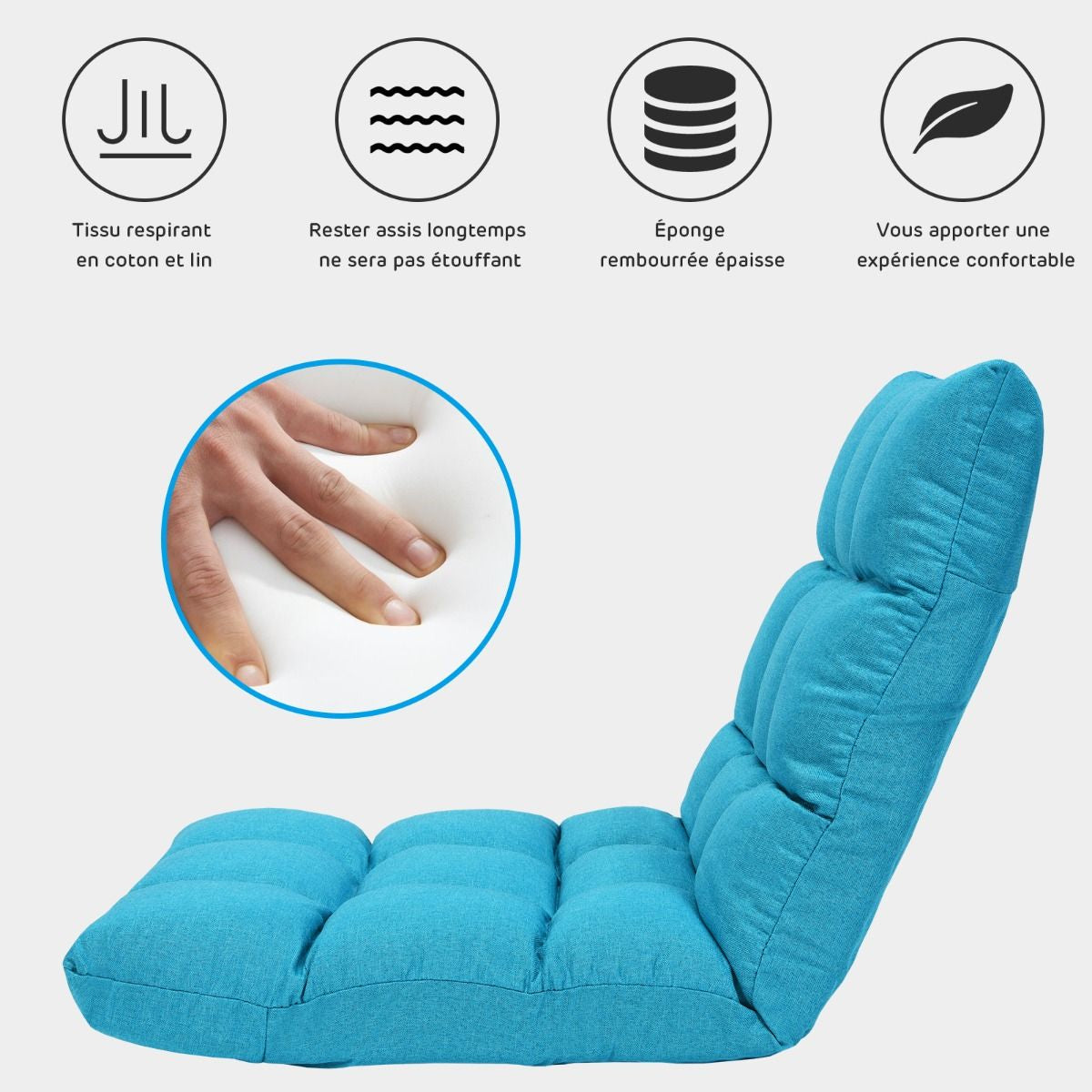Pliable Chaise de Méditation Canapé-Lit avec 14 Positions Réglables - Dimensions 54,5 x 54,5 x 56 cm - Disponible en 12 Couleurs