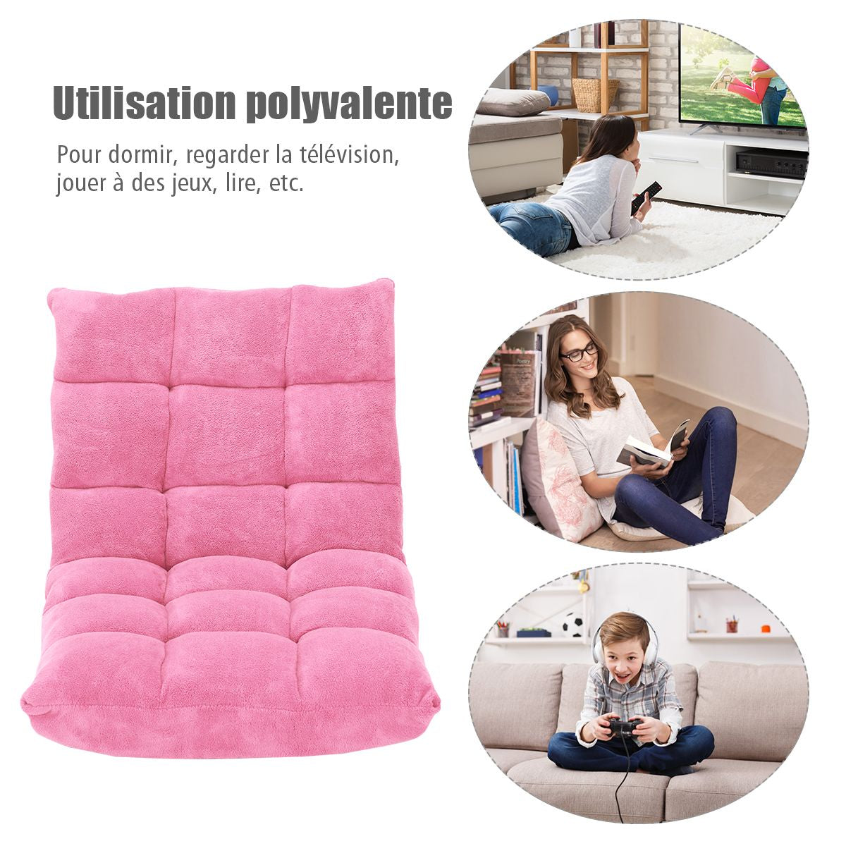 Pliable Chaise de Méditation Canapé-Lit avec 14 Positions Réglables - Dimensions 54,5 x 54,5 x 56 cm - Disponible en 12 Couleurs