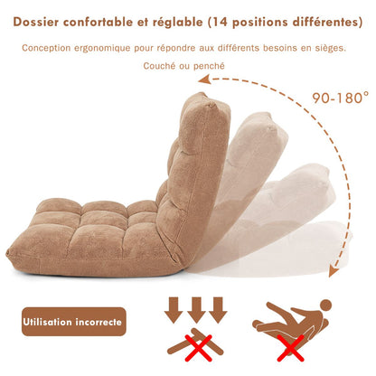 Pliable Chaise de Méditation Canapé-Lit avec 14 Positions Réglables - Dimensions 54,5 x 54,5 x 56 cm - Disponible en 12 Couleurs
