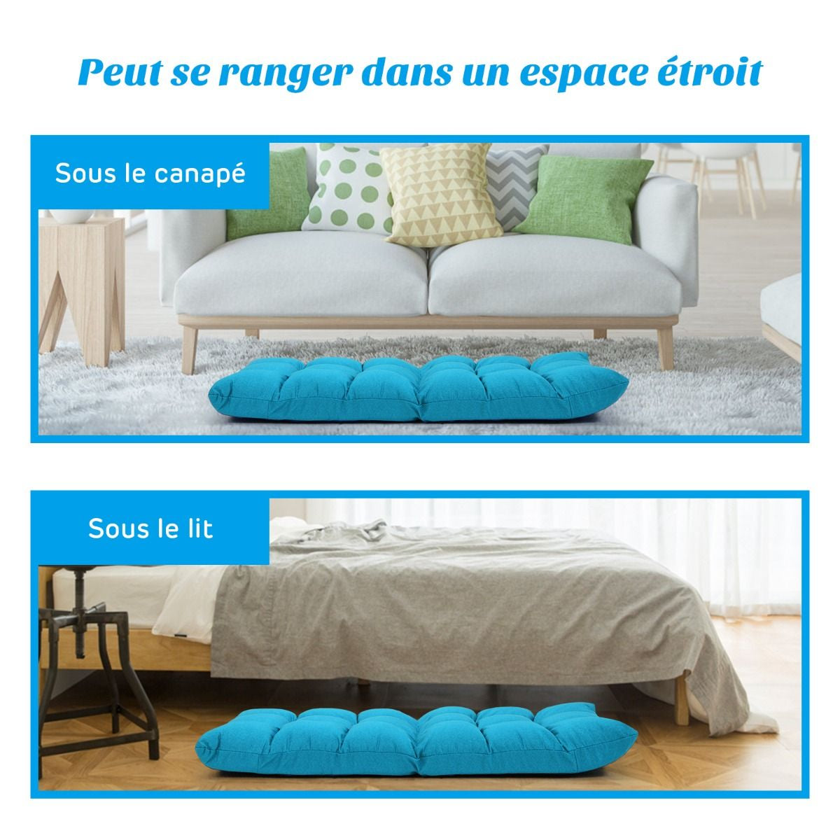 Pliable Chaise de Méditation Canapé-Lit avec 14 Positions Réglables - Dimensions 54,5 x 54,5 x 56 cm - Disponible en 12 Couleurs