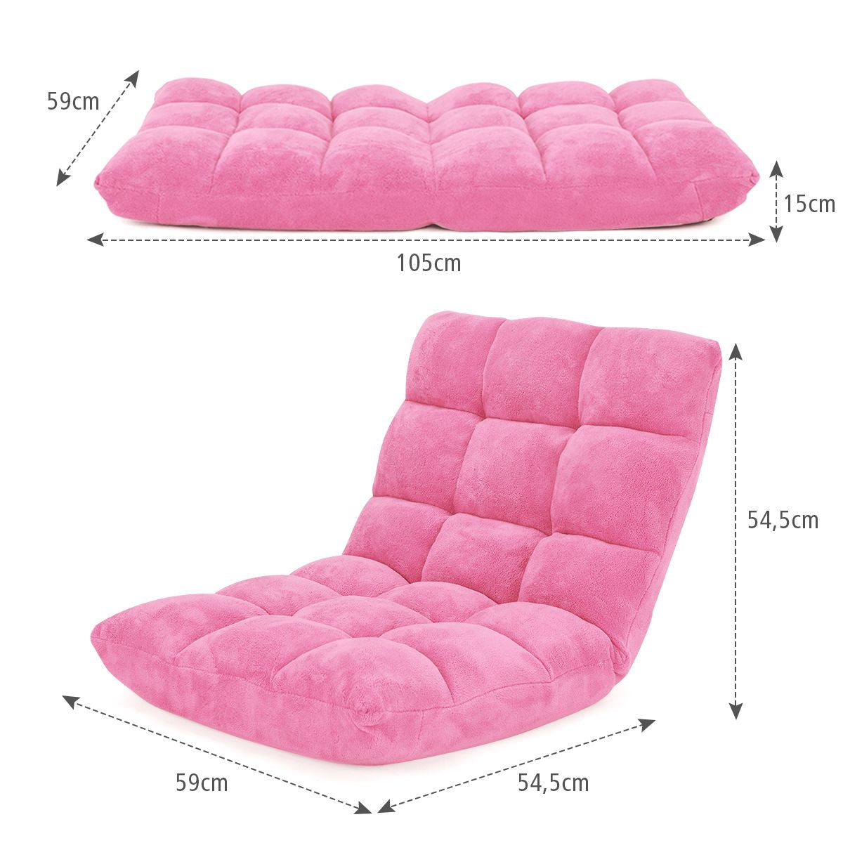 Pliable Chaise de Méditation Canapé-Lit avec 14 Positions Réglables - Dimensions 54,5 x 54,5 x 56 cm - Disponible en 12 Couleurs