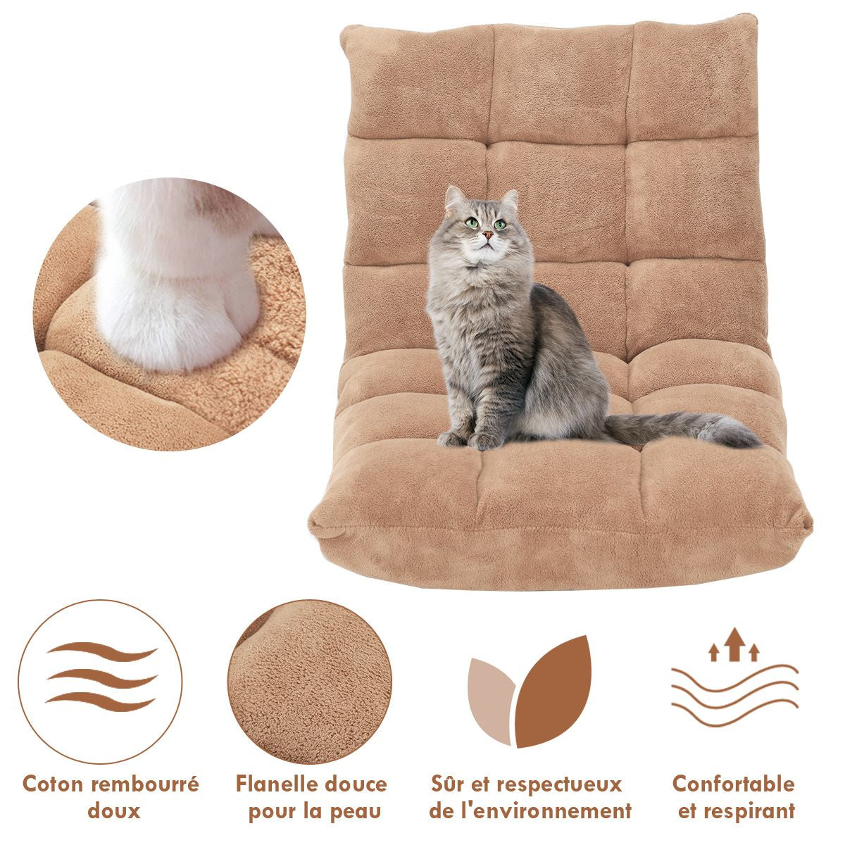Pliable Chaise de Méditation Canapé-Lit avec 14 Positions Réglables - Dimensions 54,5 x 54,5 x 56 cm - Disponible en 12 Couleurs