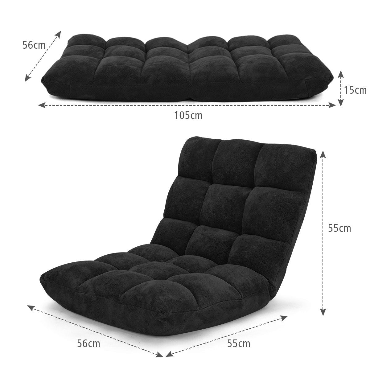 Pliable Chaise de Méditation Canapé-Lit avec 14 Positions Réglables - Dimensions 54,5 x 54,5 x 56 cm - Disponible en 12 Couleurs
