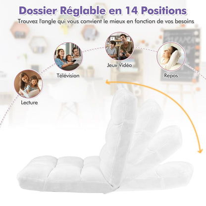 Pliable Chaise de Méditation Canapé-Lit avec 14 Positions Réglables - Dimensions 54,5 x 54,5 x 56 cm - Disponible en 12 Couleurs
