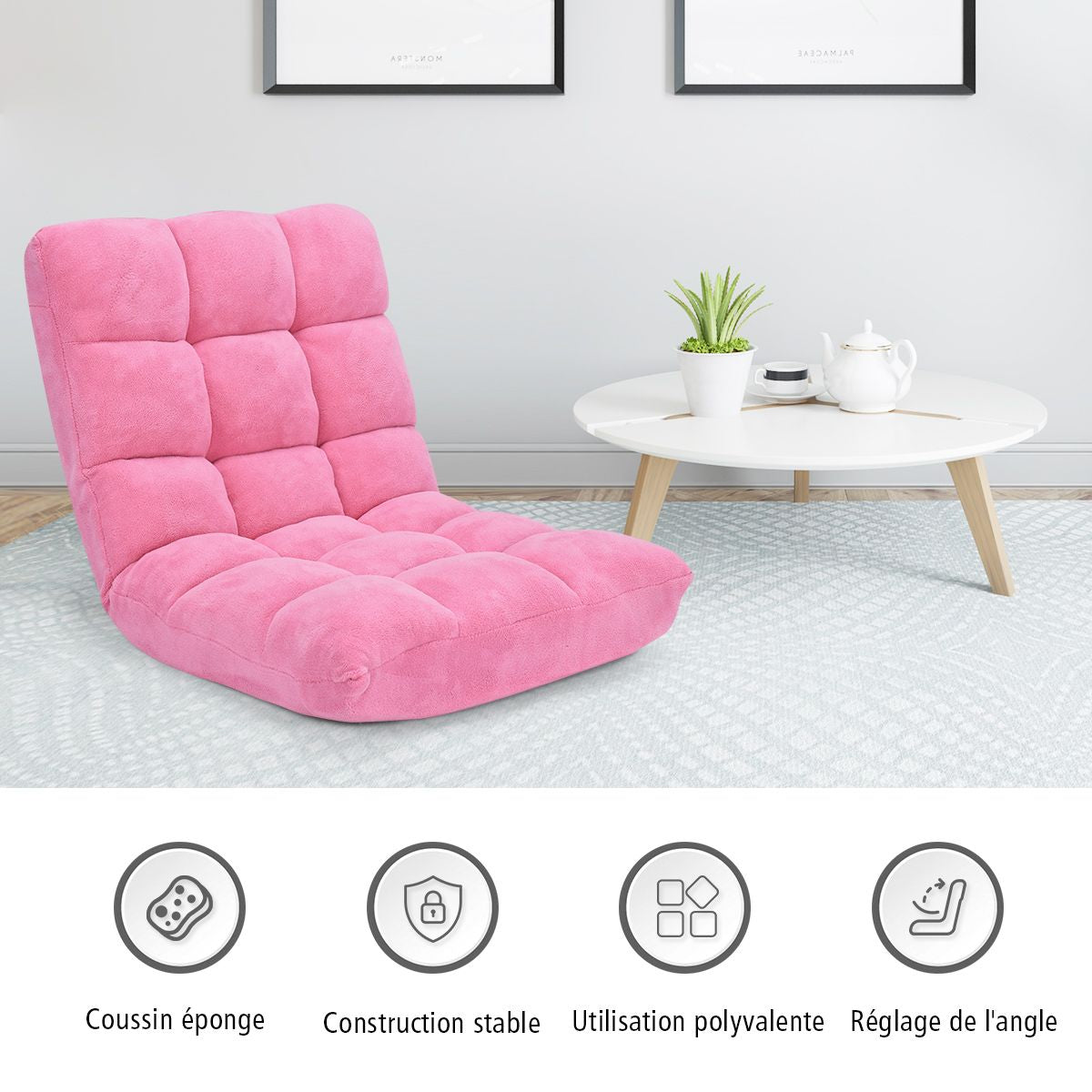 Pliable Chaise de Méditation Canapé-Lit avec 14 Positions Réglables - Dimensions 54,5 x 54,5 x 56 cm - Disponible en 12 Couleurs