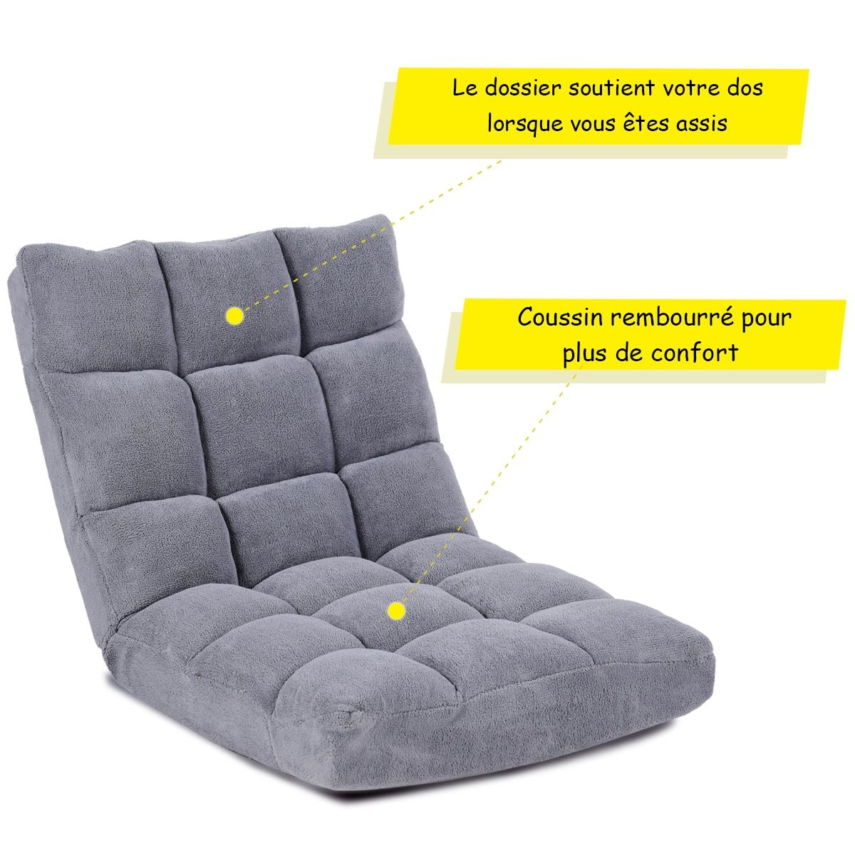Pliable Chaise de Méditation Canapé-Lit avec 14 Positions Réglables - Dimensions 54,5 x 54,5 x 56 cm - Disponible en 12 Couleurs