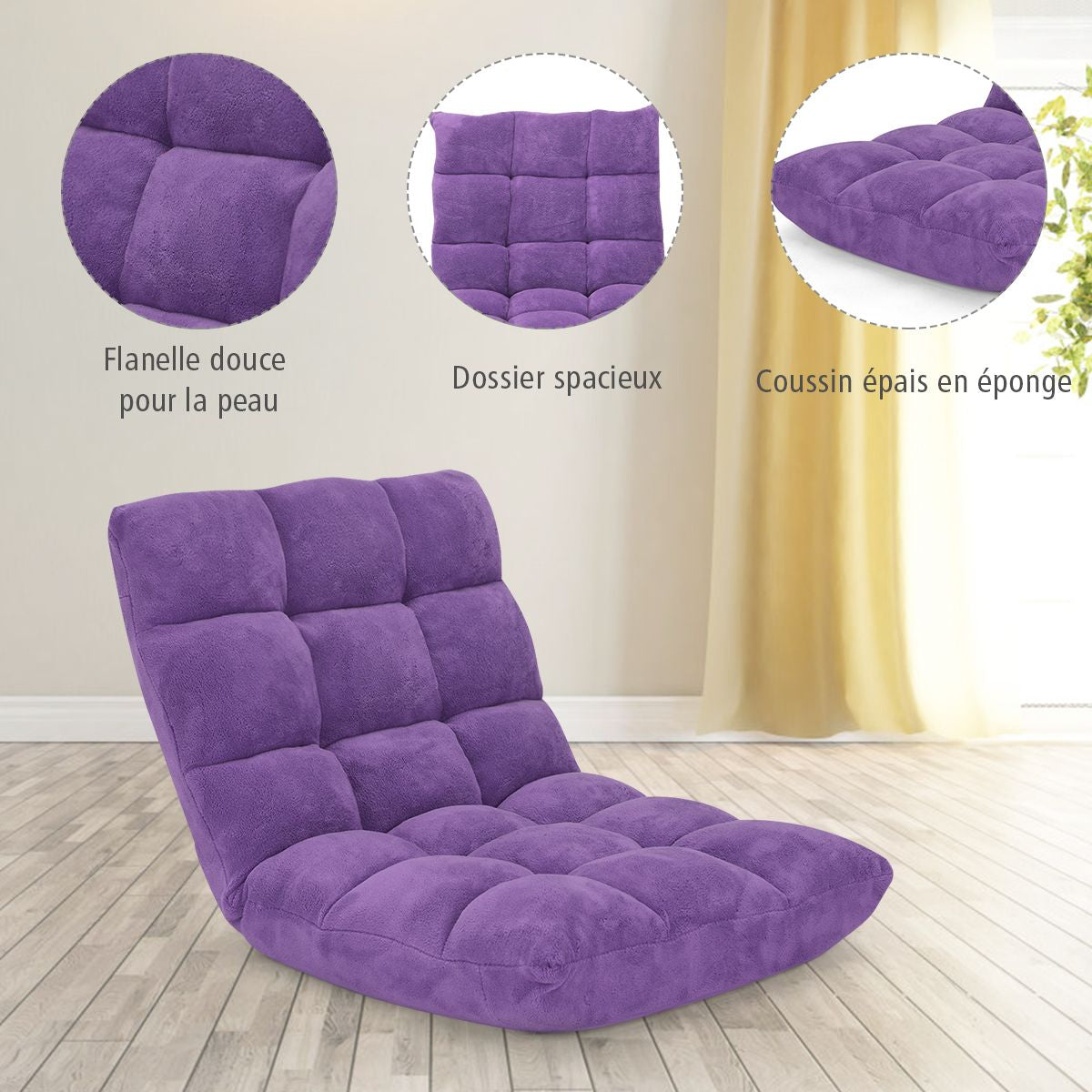 Pliable Chaise de Méditation Canapé-Lit avec 14 Positions Réglables - Dimensions 54,5 x 54,5 x 56 cm - Disponible en 12 Couleurs