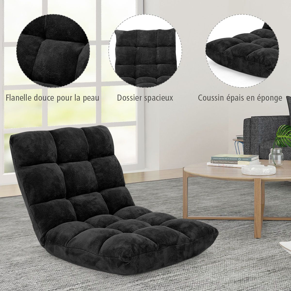 Pliable Chaise de Méditation Canapé-Lit avec 14 Positions Réglables - Dimensions 54,5 x 54,5 x 56 cm - Disponible en 12 Couleurs