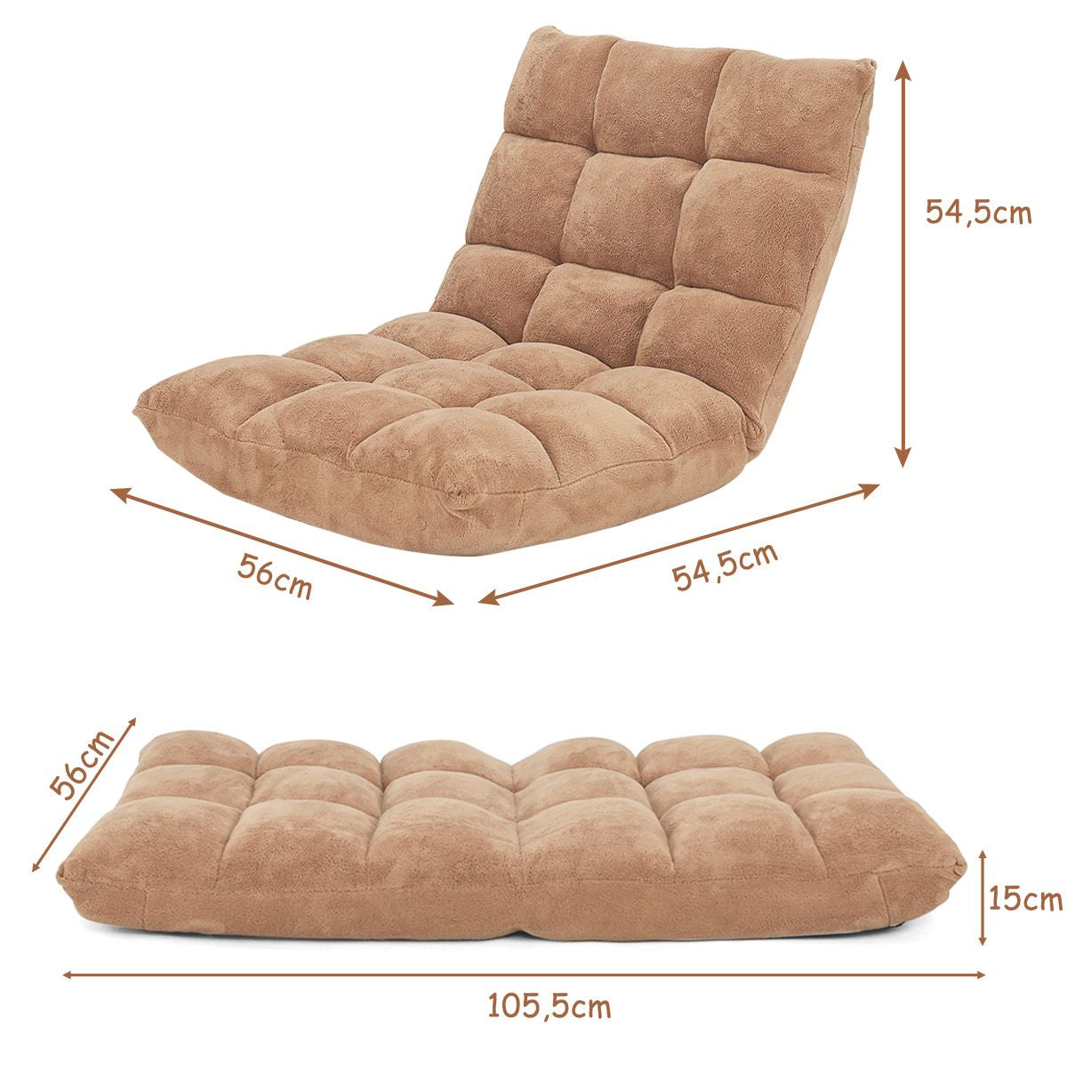 Pliable Chaise de Méditation Canapé-Lit avec 14 Positions Réglables - Dimensions 54,5 x 54,5 x 56 cm - Disponible en 12 Couleurs