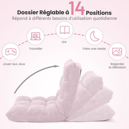 Pliable Chaise de Méditation Canapé-Lit avec 14 Positions Réglables - Dimensions 54,5 x 54,5 x 56 cm - Disponible en 12 Couleurs