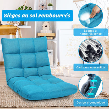 Pliable Chaise de Méditation Canapé-Lit avec 14 Positions Réglables - Dimensions 54,5 x 54,5 x 56 cm - Disponible en 12 Couleurs