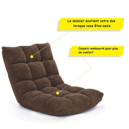 Pliable Chaise de Méditation Canapé-Lit avec 14 Positions Réglables - Dimensions 54,5 x 54,5 x 56 cm - Disponible en 12 Couleurs