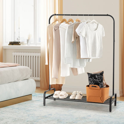 Portant à Vêtements avec Étagère à Chaussures, Hauteur 145 cm, Tube en Fer, 4 Pieds Réglables, Noir