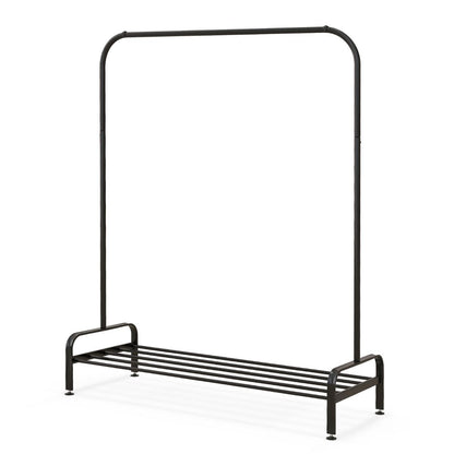 Portant à Vêtements avec Étagère à Chaussures, Hauteur 145 cm, Tube en Fer, 4 Pieds Réglables, Noir
