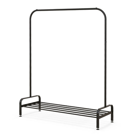 Portant à Vêtements avec Étagère à Chaussures, Hauteur 145 cm, Tube en Fer, 4 Pieds Réglables, Noir