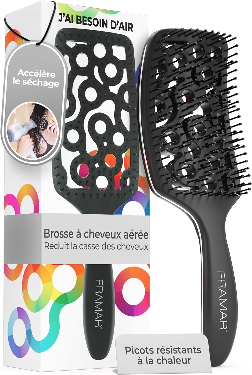 Brosse Démêlante pour Cheveux Bouclés - Noir