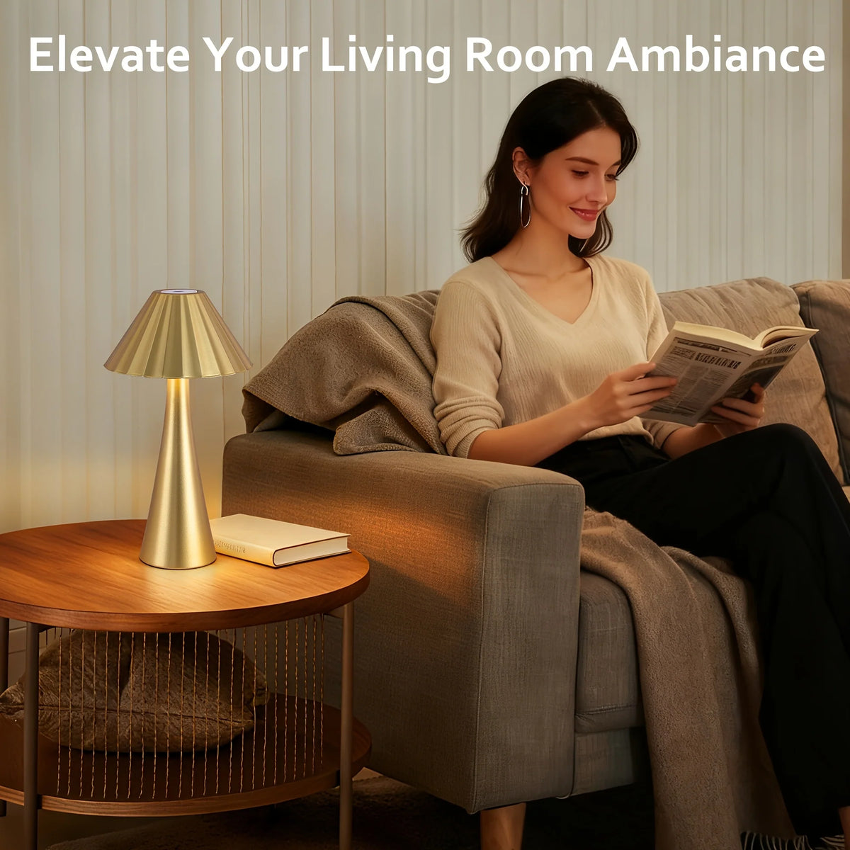 10.5 Inch Modern Mini Table Lamp Set of 2, Small Nightstand Lamp with Top Touch Control and USB Charging, Metal Desk Lamp with Dimmable LED Light for Living Room(Li-Ion Battery,Led)