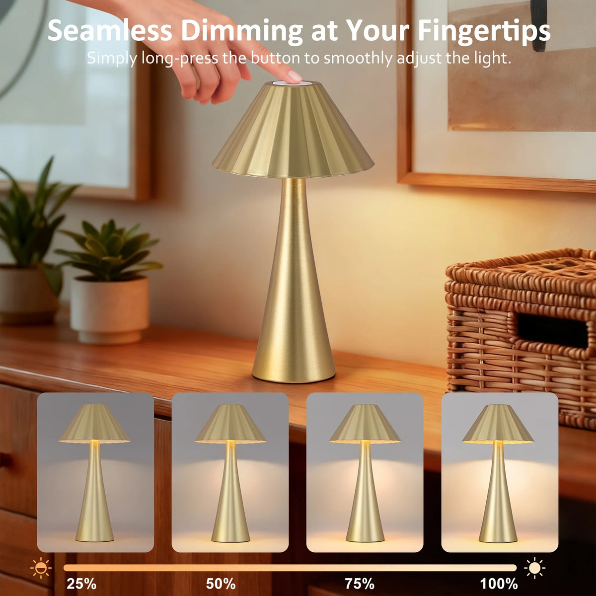 10.5 Inch Modern Mini Table Lamp Set of 2, Small Nightstand Lamp with Top Touch Control and USB Charging, Metal Desk Lamp with Dimmable LED Light for Living Room(Li-Ion Battery,Led)