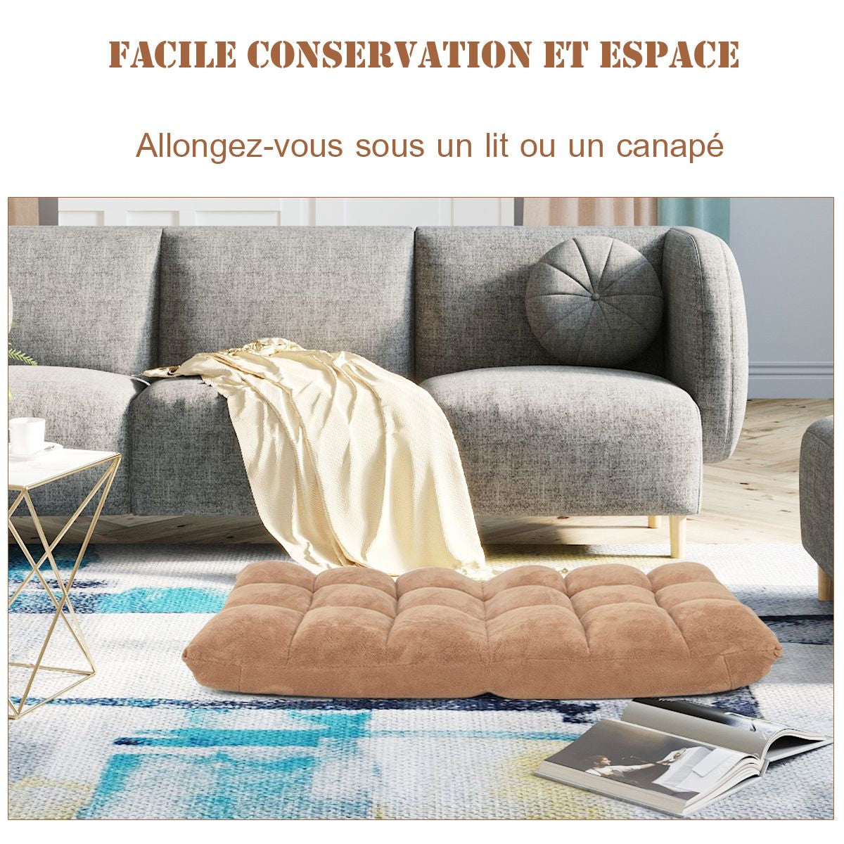 Pliable Chaise de Méditation Canapé-Lit avec 14 Positions Réglables - Dimensions 54,5 x 54,5 x 56 cm - Disponible en 12 Couleurs