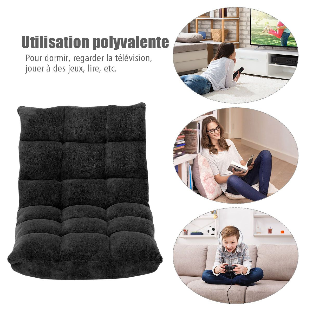 Pliable Chaise de Méditation Canapé-Lit avec 14 Positions Réglables - Dimensions 54,5 x 54,5 x 56 cm - Disponible en 12 Couleurs