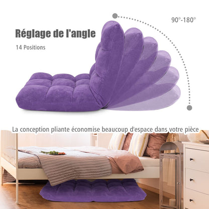 Pliable Chaise de Méditation Canapé-Lit avec 14 Positions Réglables - Dimensions 54,5 x 54,5 x 56 cm - Disponible en 12 Couleurs