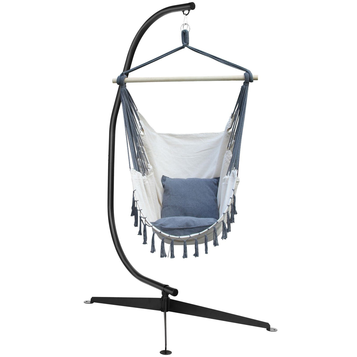 Suspension Garden Chair Support, Maximum Load 150 KG, Height 207 CM, Steel Cross Base, Indoor/Outdoor C-Shaped Design